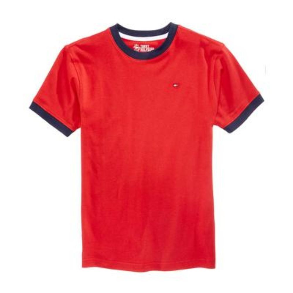 Tommy Hilfiger Big Boys Contrast Trim Embroidered Logo Ken Tee - Red L (16/18)